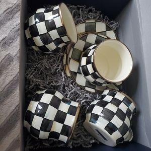 Mackenzie Childs courtly check coffee mugs and saucers.